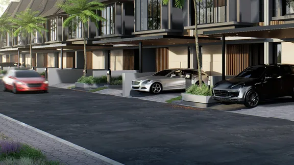 Render jalan lingkungan di depan deretan rumah